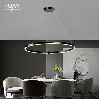 China HUAYI Custom Classic Contemporary Modern Style Interior Indoor Ring Shape Acrylic LED Black Pendant Light for sale