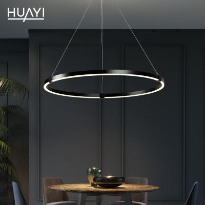 China HUAYI Contemporary Round Iron Ring Classic Customized 20 26 33W Decorative Indoor Black Modern Ceiling LED Chandelier for sale