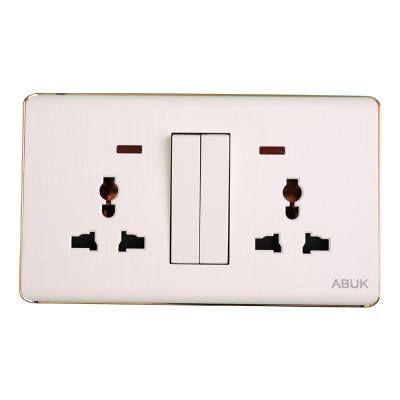 China ABUK Residential/General Purpose Universal White Double Wall Switched Socket Push Button 13A 250V Home Electrical Outlet Metal With PMMC Neon Sign for sale