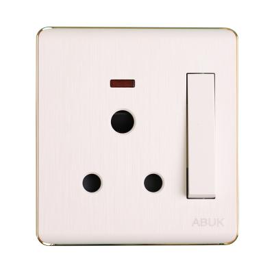 China ABUK Residential/Multipurpose UK Wall Switched Socket Push Button 15A 250V Electrical Outlet Metal Home With White PMMC Neon Sign for sale