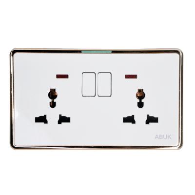 China ABUK Residential/Multipurpose Universal Double Wall Switched Socket Push Button 13A 250V Home Electrical Outlet Metal With 3*6 Inches Neon for sale