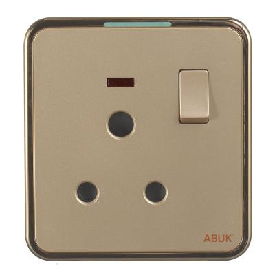 China ABUK Residential / Multipurpose UK Wall Switched Socket Push Button 15A 250V Electrical Outlet Metal Home With Plastic Material Neon Sign for sale