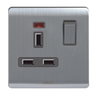 China ABUK Residential / General Purpose UK Wall Switched Socket Push Button 13A 250V Home Electrical Outlet Metal With Neon for sale