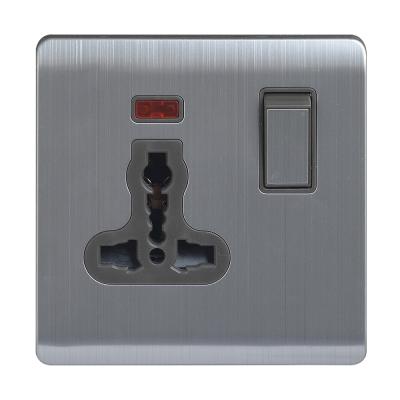 China ABUK Residential/Multipurpose Universal Wall Switched Socket Push Button 13A 250V Electrical Outlet Metal Home With Neon for sale