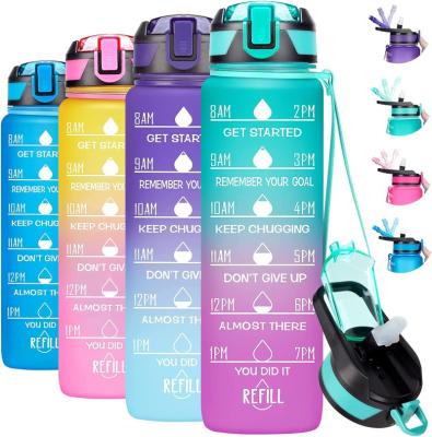 China Motivational Plastic Water Bottle 32oz Water Bottle Stocked Leakproof Fast Flow BPA Free Hydrate In Style for sale