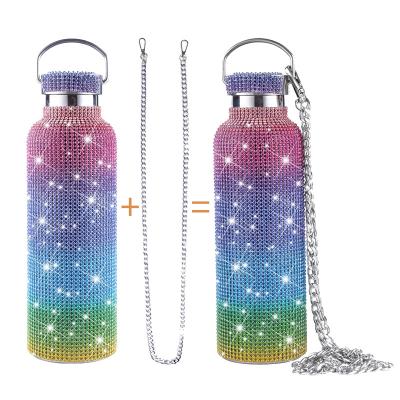 China Famous Fashionable Luxury Stocked Seefine Diamond Rhinestone Bling Glitter Refillable Stainless Steel Infused Stainless Steel Water Bottle For Girls for sale