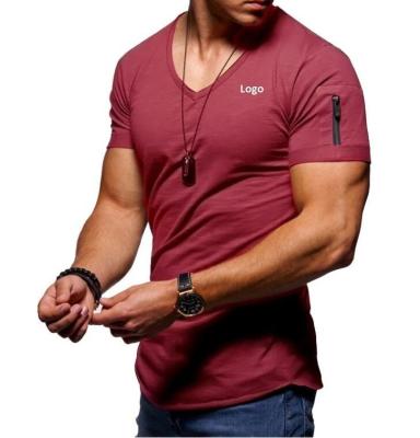 China Slim Fashion Cotton Casual Push Up T-shirt Mens Viable V-Neck Shirt Gym Short Sleeve Sweatshirt for sale