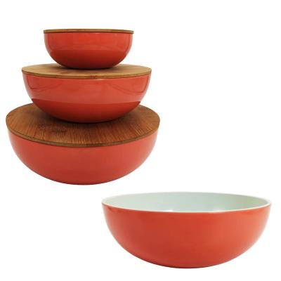 China High Quality Multi Purpose Melamine Nesting Salad Serving Bowl Set Sustainable With Wooden Lid for sale