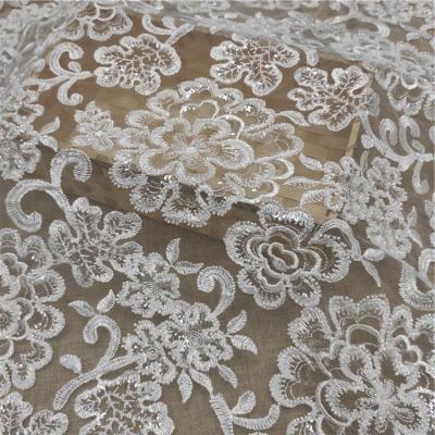 China JORICE Embroidery Fabric Fashion Sustainable High Quality Beaded Sequin Lace Up Fabric For Wedding Dress for sale