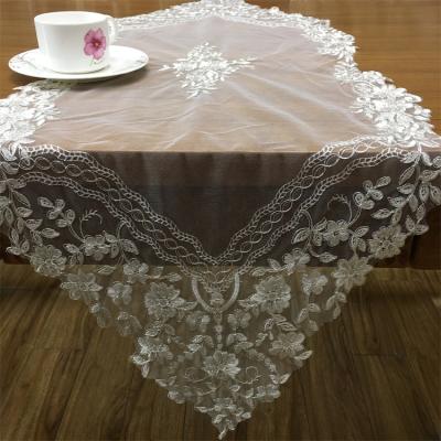 China JORICE waterproof outdoor home use rhombus embroidered party tablecloth lace tablecloth for hotel wedding for sale