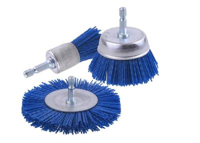 China Blue Color Abrasive Nylon Wheel Brush Silicon Carbide Filament Drill Brush for sale