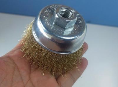 中国 Rotary Silver Color Bowl Crimped Wire Steel Cup Brush 75mm OD Fit Cleaning Welds 販売のため