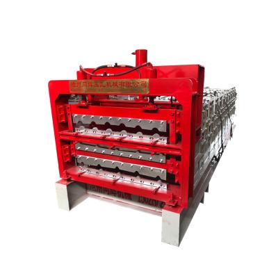 China Building Material Shops Three Layers Corrugated Blades Steel Glazed Tile Roll Forming Machine for sale