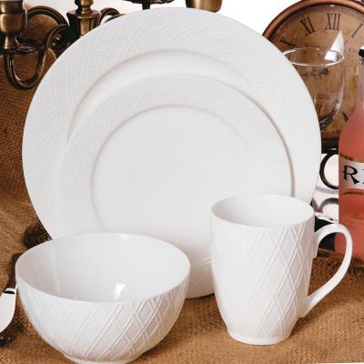 China Sustainable New Design Healthy Food Porcelain 16pcs Embossed Dinner Set for sale