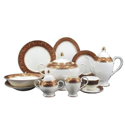 China Egypt Dinnerware Set 66pcs 68pcs 72pcs New Viable Bone China Ceramic Dinner Set With Gold Design for sale