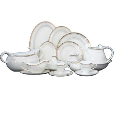 China 2022 Luxury Bone China 61pcs Gold Rim Dinner Set Viable With Ceramic Unique Designs for sale