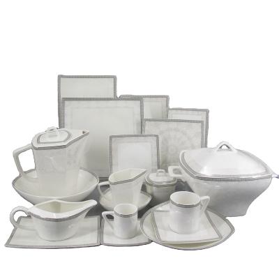 China High quality viable new 72pcs 2021 square shape to wedding decal bone china dinner set for sale