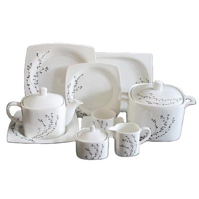 China Sustainable Square 61pcs HP Bone China Shape Elegant Branch Pattern Fine Tableware for sale