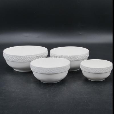 China New Viable Different Size Bone China Super White Embossed Promotional Bowl for sale