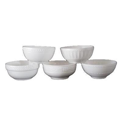 China Sustainable Wholesale Ceramic Bowl Embossed 5 Inch 5.5 Inch Microwave Safe White Ceramic Rice Bowl Bowl for sale