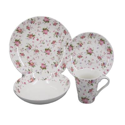 China Full Design Flower Decal 16pcs 24pcs Porcelain Dinnerware Viable Wholesale Ceramic Dish Cup Dinner Set for sale