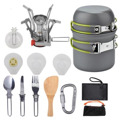 China Outdoor Beach Raising Wholesale Portable Traveling Camping Cookware Set Raising Outdoor Cookware Set for sale