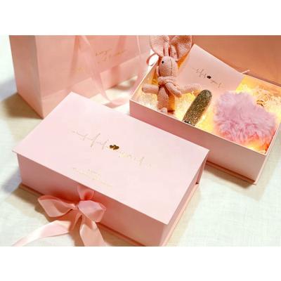 China Handmade Custom Premium Packaging Rose Logo Magnetic Gift Box With Ribbon For Packaging Gifts Paper Box for sale