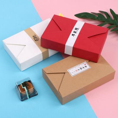 China Recycled Packaging Materials Rectangle Kraft Paper Cake Macaron Box Dessert Cookies Collapsible Packing Boxes For Cookie Gift for sale