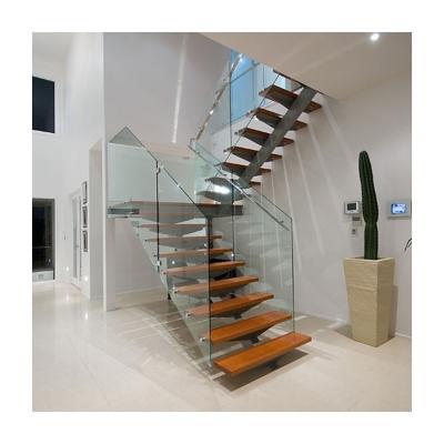 China Modern Interior Design Center Beam Tread Wooden Staircase for sale