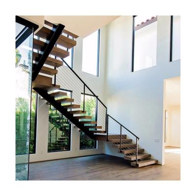 China Modern Mono Straight Staircases Indoor Staircase Solid Wood Stringer Stairs Design for sale