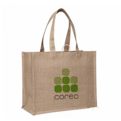 China 100% Natural Eco-friendly Screen Printing Burlap Jute Shopping Bag Jute Burlap Tote Bags Standard Size With Rope Handle for sale