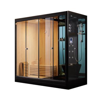 China Computer Control Panel Black Steam Bath With Wooden Sauna Combo Shower Room for sale