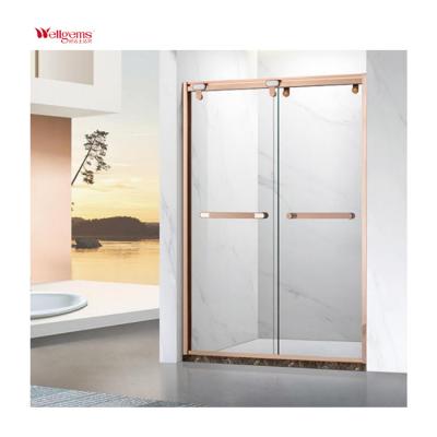 China Modern Gold Frameless 2 Panel Shower Door Tempered Clear Glass Shower Room Sliding Door for sale