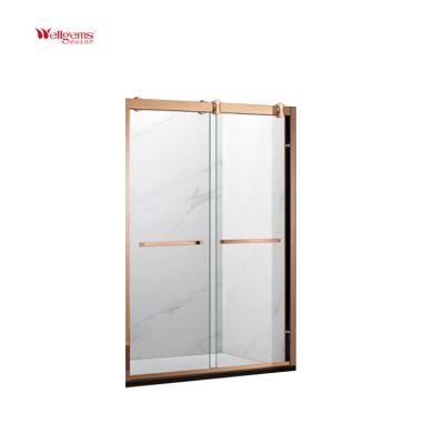 China Hotel Modern Custom Gold Framed Pivot Hinge Opening Bathroom Shower Door Room Glass Enclosure for sale