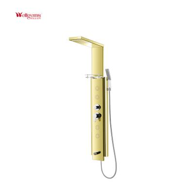 China With Gold Slide Bar Shower Panel Column Towers 304 Stainless Steel Thermostatic Shower Panel for sale