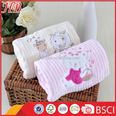 China Cute Animal Patterns Baby Disposable Knitting Bath Towel Embroidered Coral Fleece Blanket For Kids for sale