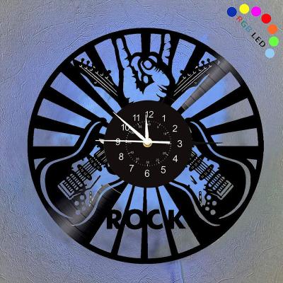 China Vinyl Antique Cd Musical Instruments Style Clock Record Gift For Women Men Kids Creative Guitar Wall Clock for sale