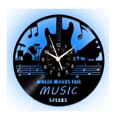 China Antique Style Guitar Wall Decor With Remote Control, Music Wall Clock Aesthetic Art Room Decorguitar Plastic Guitar Vintage Wall Clock 12 Inch for sale