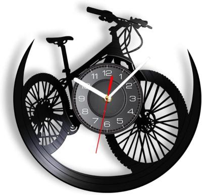 China Bicycle Wall Art Decor Vinyl Record Wall Clock 3D Wall Clock Personalized Creative Black Style Cavity CD Antique Antique for sale