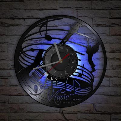 China Antique Style Music Vinyl Record Wall Clock For Living Room Home Decor Wall Clock With LED Light Christmas Gift for sale