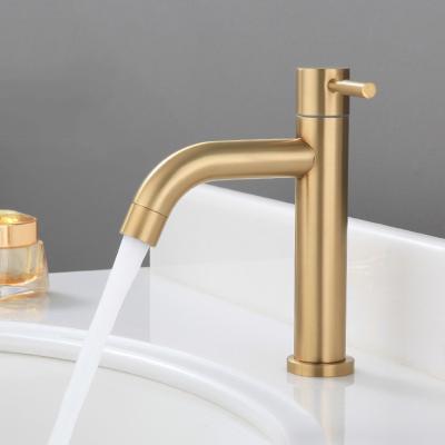 China Metered SUS 304 Stainless Steel Gold Cold Water Mixer Basin Faucet Single Tap Bathroom for sale