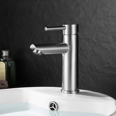 China SUS304 Stainless Steel Single Hole Metered Basin Faucets Hot And Cold Basin Bathroom Above Counter Basin Sink Faucet for sale