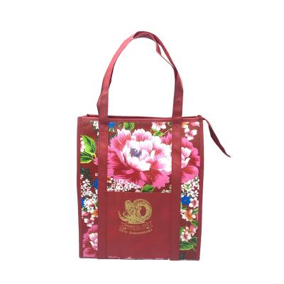 China Handled Tote Grocery Shopping Bag Reusable Thermal Cooler Bag With Zipper for sale