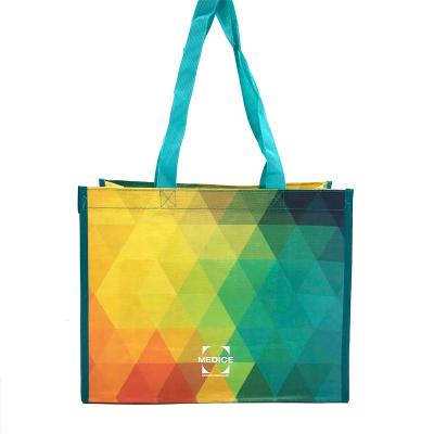 China Custom Logo Handled Printed Reusable Promotional Colorful PP Woven Bag Carry Shopping Tote Bag for sale