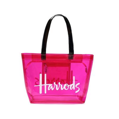 China Custom Handled Clear Tote PVC Shopping Bags With Zipper For Women for sale