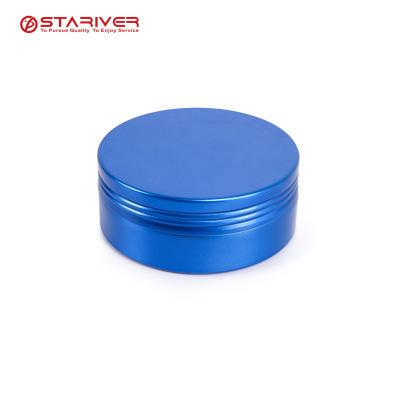 China Custom Recyclable Small Blue Round Aluminum Bath Salts Tin Can With Screw Lid Bath Salt Jars for sale