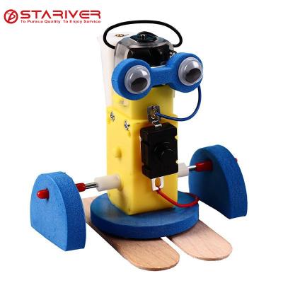 China DIY TOY PULL BACK Educational Sailboat Robot Toy Science Assembly Wooden Walking Kits For Kids Physics Toys for sale