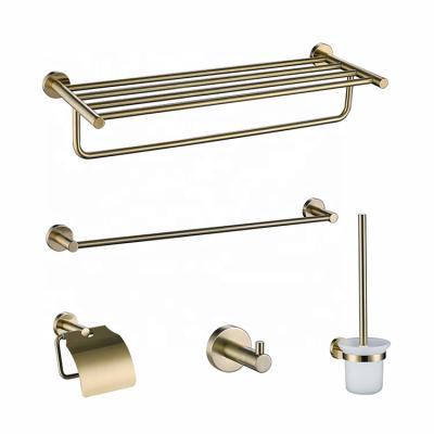 China Brushed Stainless Steel Gold Robe Hook Towel Rail Rack Shelf Bar Tissue Holder Wall Mount Bathroom Accessories Bath Hardware Set Towel Rack SUS 304 for sale