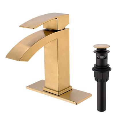 China Modern Solid Brass Mixer Tap Single Handle Basin Mixer Tap Sink Faucet With Noise Up Drain Basin Bathroom Hot Cold Water Mixer Tap for sale