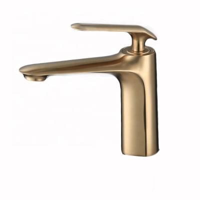 China Contemporary Solid Brass Bathroom Faucet Basin Mixer Sink Taps Single Handle Hot And Cold Faucet Brushed Gold Master Taps Brass for sale